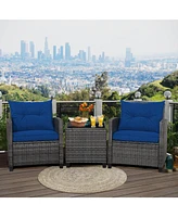 Gouun 3 Pieces Outdoor Wicker Conversation Set with Tempered Glass Tabletop