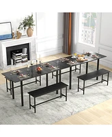 Gouun 3 Piece Dining Table Set for 4-6 with 2 Benches