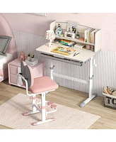 Gouun Height Adjustable Kids Study Desk with Tilt Desktop and Storage Shelves