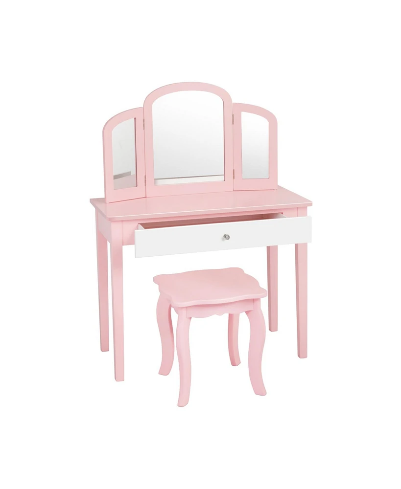 Gouun Kids Princess Make Up Dressing Table with Tri-folding Mirror and Chair