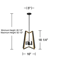 Clara 16" Modern Pendant Chandelier Ceiling Light Fixture Dining Room Over Table Kitchen Island Foyer Hanging 4-Light Black Gold Finish Hallway Entryw