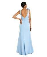 Mac Duggal Women's Sleeveless V Neck Bow Detail Mermaid Gown