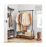 Slickblue Industrial Pipe Garment Rack with Bottom Shoe Storage Shelf on Wheels Stylish and Practical