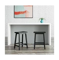 Slickblue Set of 2 Farmhouse Counter Height Saddle Bar Stools with Wood Finish