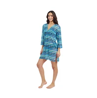 Profile by Gottex Women's Bachata V Neck Mesh Tunic Dress with Sleeves