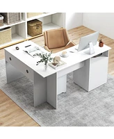 Gouun L-Shaped Computer Desk with Letter File Drawer