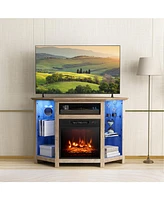 Gouun Fireplace Corner Tv Stand with Led Lights, Smart App Control, and Adjustable Shelves for 50-Inch Tv