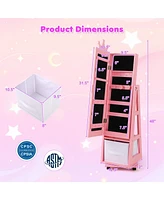 Gouun Kids Jewelry Armoire Cabinet with Swivel Base and Lockable Universal Wheels