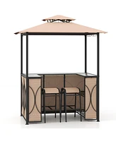 Gouun 3-Piece Patio Bar Set Grill Gazebo & 2 Bar Stools with Tempered Glass Bar Table