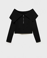 Mango Women's Zipper Detail Open-Shoulder Sweater