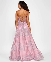 Say Yes Juniors' Strapless Lace-Up-Back Glitter Gown, Created for Macy's