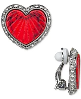 Patricia Nash Gold-Tone Pave-Framed Textured Colored Stone Heart Clip-On Button Earrings