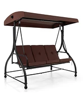 Gouun 3-Seat Outdoor Porch Swing with Adjustable Canopy and Convertible Bed