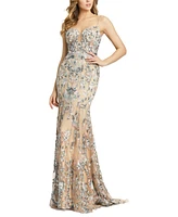 Mac Duggal Embroidered Spaghetti Strap Trumpet Gown