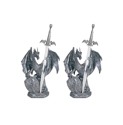 Fc Design "2-pc Gift Set" 10"H Medieval Silver Dragon with Shield and Sword Guardian Figurine Statue Ornament Home Room Office Decor and Perfect Gift