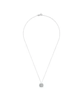 Genevive Sterling Silver White Gold Plated Cubic Zirconia Snowflake Cluster Pendant Necklace