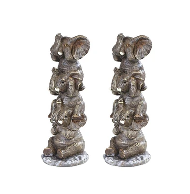 Fc Design "2-pc Gift Set" 7.75"H 3 Stacked Elephants Hear-See-Speak No Evil Figurine Statue Ornament Home Room Office Decor and Perfect Gift Ideas for