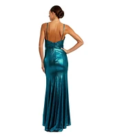 Mac Duggal Women's Metallic Faux Wrap Spaghetti Strap Gown