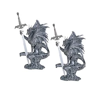 Fc Design "2-pc Gift Set" 12"H Medieval Silver Dragon Standing on Rock with Sword Guardian Figurine Statue Ornament Home Room Office Decor and Perfect