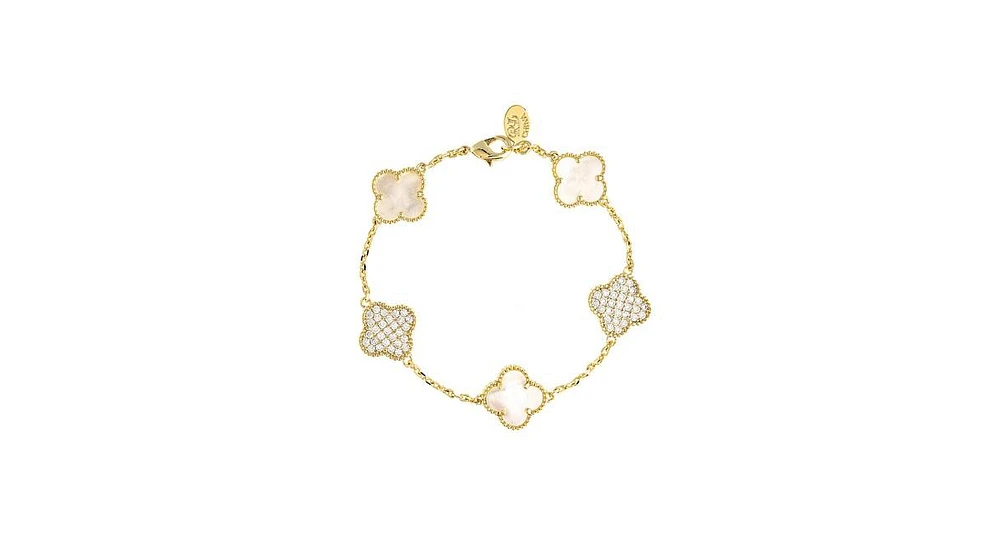 Rivka Friedman Mother of Pearl and Pave Cubic Zirconia Clover Station Bracelet