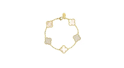 Rivka Friedman Mother of Pearl and Pave Cubic Zirconia Clover Station Bracelet