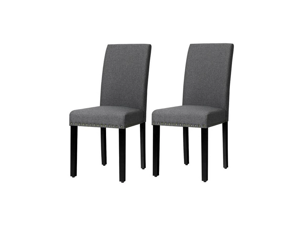 Slickblue Set of 2 Grey Linen Upholstered Nailhead Dining Chair - 330 lbs. Weight Capacity