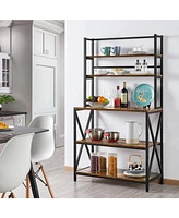 Slickblue Modern Industrial Metal Wood Bakers Rack Kitchen Storage Shelf