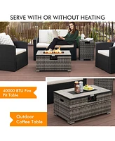 Gouun 32 x 20 Inch Propane Rattan Fire Pit Table Set with Side Table Tank and Cover