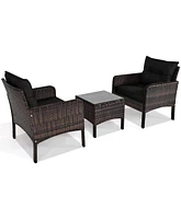 Slickblue 3-Piece Pe Rattan Outdoor Dining Patio Furniture Set with Cushions