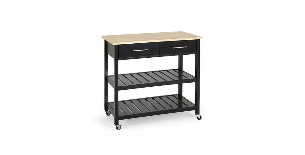 Slickblue Modern Kitchen Island Cart with Wood Top 2 Drawers and 2 Bottom Shelves