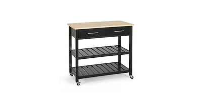 Slickblue Modern Kitchen Island Cart with Wood Top 2 Drawers and 2 Bottom Shelves