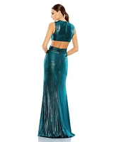 Mac Duggal Women's Metallic Cut Out Gown