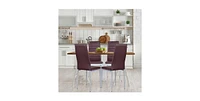 Slickblue Set of 4 Modern High Back Brown Pvc Leather Dining Chairs with Metal Legs