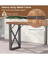 Gouun Outdoor Picnic Bench Set Solid Acacia Wood Patio Rectangular Benches