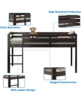 Gouun Wooden Twin Low Loft Bunk Bed with Guard Rail and Ladder