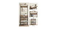 Slickblue Modern Industrial Style Hall Tree Coat Rack and Entryway Shoe Rack with 4 Shelves for Storage