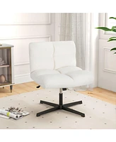 Gouun Office Armless Chair Cross Legged with Imitation Lamb Fleece and Adjustable Height