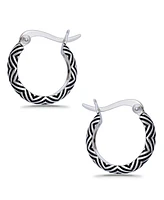 Macy's Oxidized Geometric Pattern Click Top Hoop Earrings