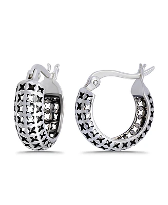 Macy's Oxidized X-Cut Out Pattern Click Top Hoop Earrings