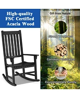 Gymax Wooden Rocking Chair Porch Rocker High Back Garden Seat
