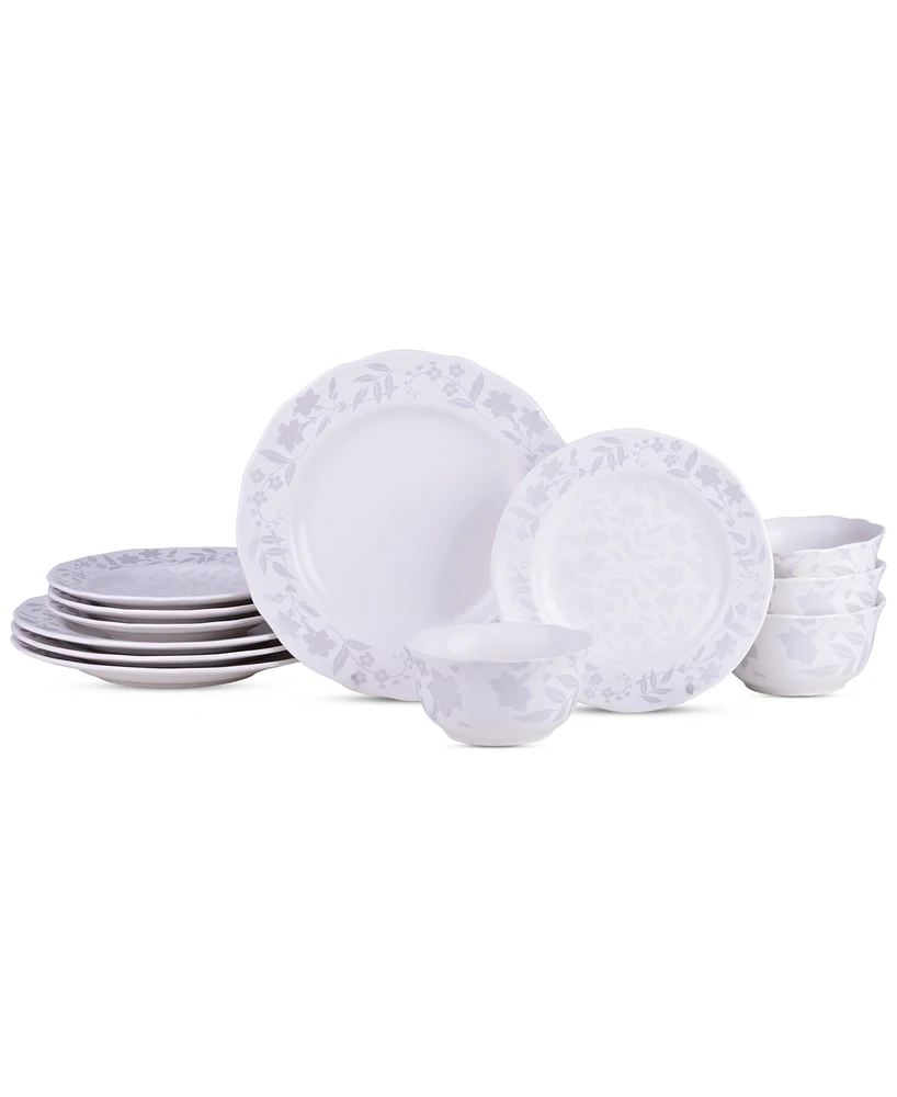 222 Fifth Refreshed Floral White Porcelain 12 Pc. Dinnerware Set, Service for 4