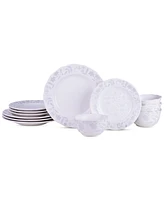 222 Fifth Refreshed Floral White Porcelain 12 Pc. Dinnerware Set, Service for 4