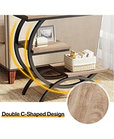 Tribesigns C-Shaped End Table Set of 2, Industrial 3-Tier Small Side for Couch, Wood Bedside Snack with Storage Shelves Liv