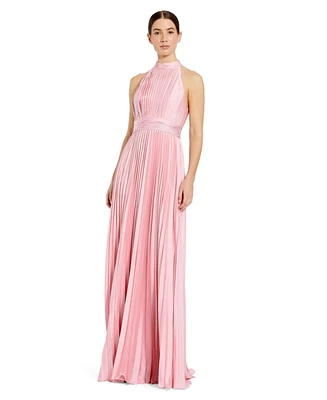 Women's Pleated Sleeveless Halter Gown