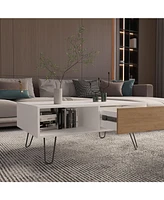 Ranlo Coffee Table, 1 Drawer, 1 Shelf, White / Natural Oak