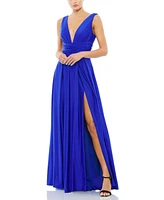 Mac Duggal Women's Jersey Plunge Neck Evening Gown