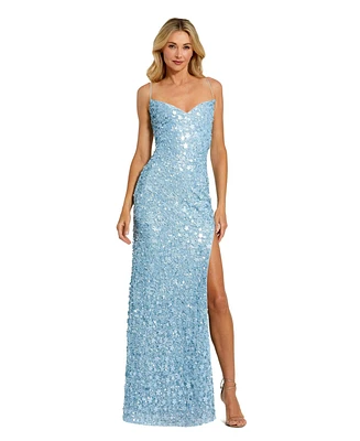 Mac Duggal Women's Embellished Spaghetti Strap V Neck Gown with Slit