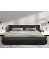 Slickblue Modern Faux Leather Upholstered Platform Bed Frame with Headboard