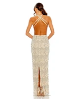 Mac Duggal Women's Open Back Cut Out Fringe Embellished Gown