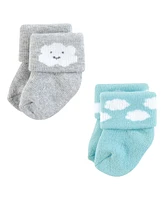 Hudson Baby Boys Cotton Rich Newborn And Terry Socks, Sunshine Clouds, 0-6 Months